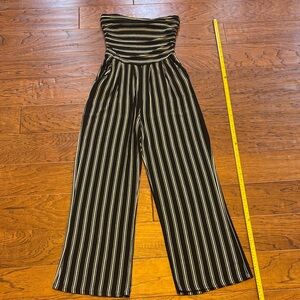 Striped Black and White Strapless Jumpsuit